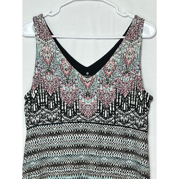 Athleta Women L Blue/Tan Santorini Aztec/Tribal Sleeveless Empire Waist Dress - Picture 7 of 8